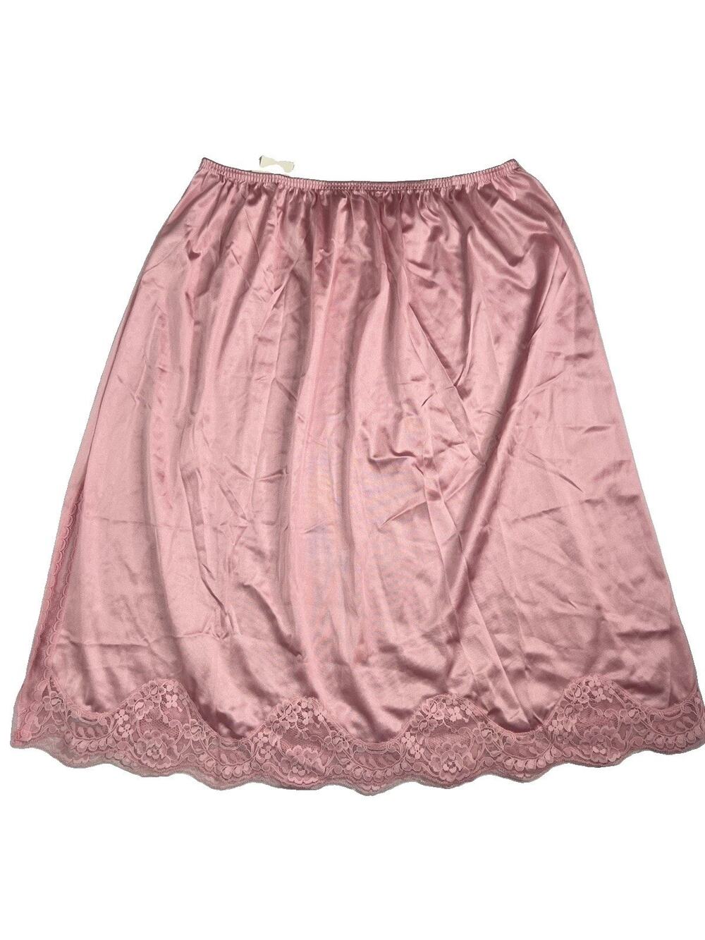 Vintage NWT 1980s Adonna Pink Half Slip Lace Hem Made USA Lingerie Size XL